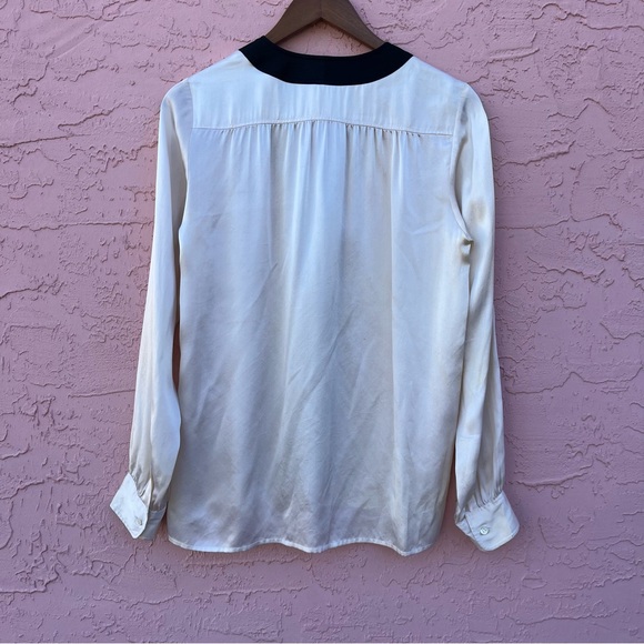 Vintage Saint Laurent Button Up Blouse Black Cream Silky Satin Paris France - Picture 5 of 10